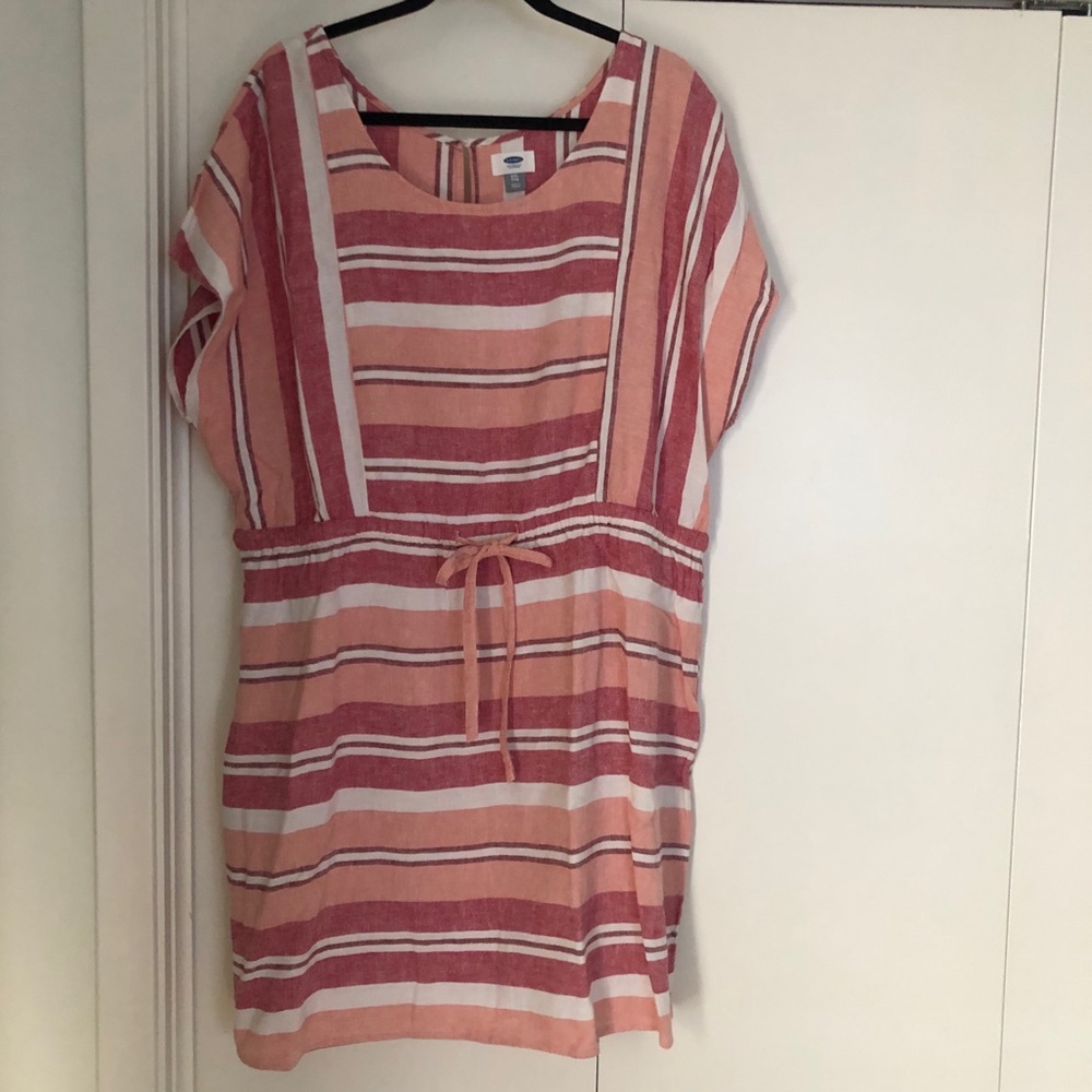 Linen stripe dress with tie waste